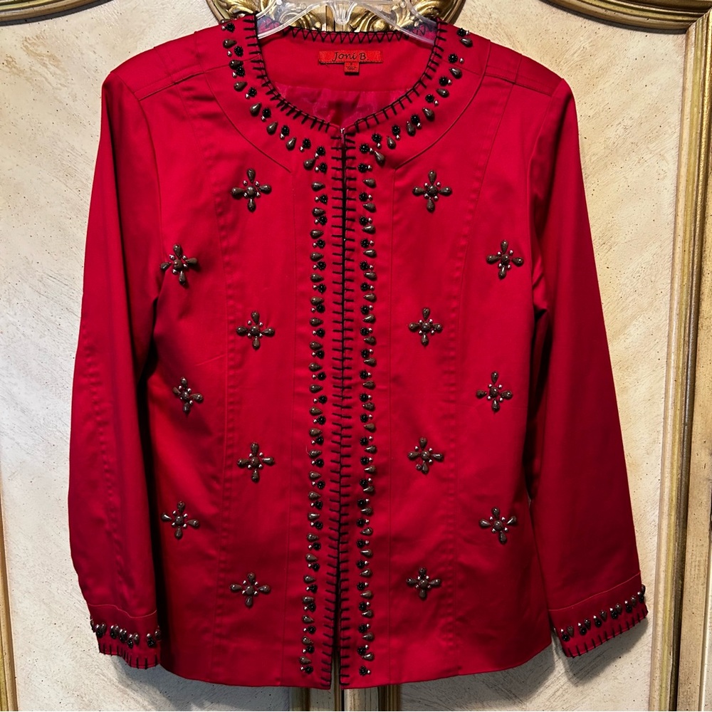 Joni B Red Black Embellished Beaded Beads Stitched Blazer Jacket